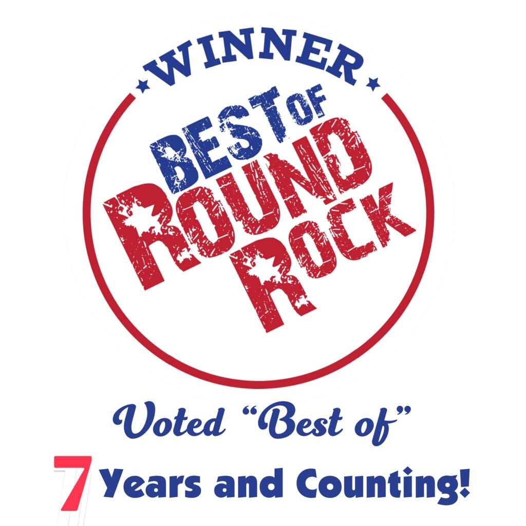 Winners badge reading 'Best of Round Rock,' with text stating 'Voted Best of 7 Years and Counting!'—all about celebrating local excellence.