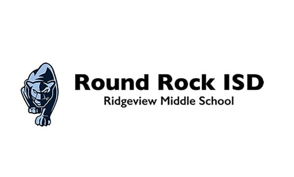 Logo featuring a black panther graphic next to the text "Round Rock ISD Ridgeview Middle School" on a white background, highlighting Wildflower Sponsors.