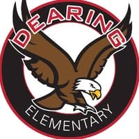Logo for Dearing Elementary showing a flying eagle with outstretched wings, inside a circular border with the school's name.